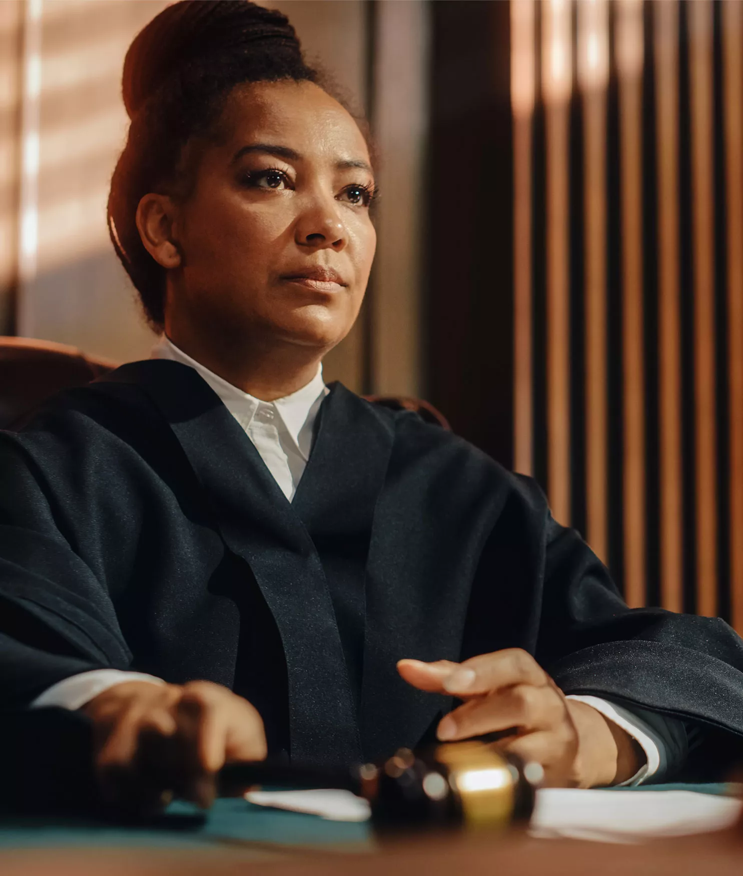 A federal appeals judge holding court.
